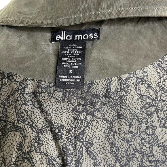 Ella Moss Army Green Utility Coat Cupro Outer Shell Size Small EUC - Picture 8 of 9